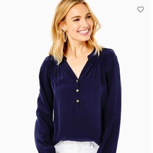 NWT Lilly Pulitzer Elsa Silk Top XL True Navy